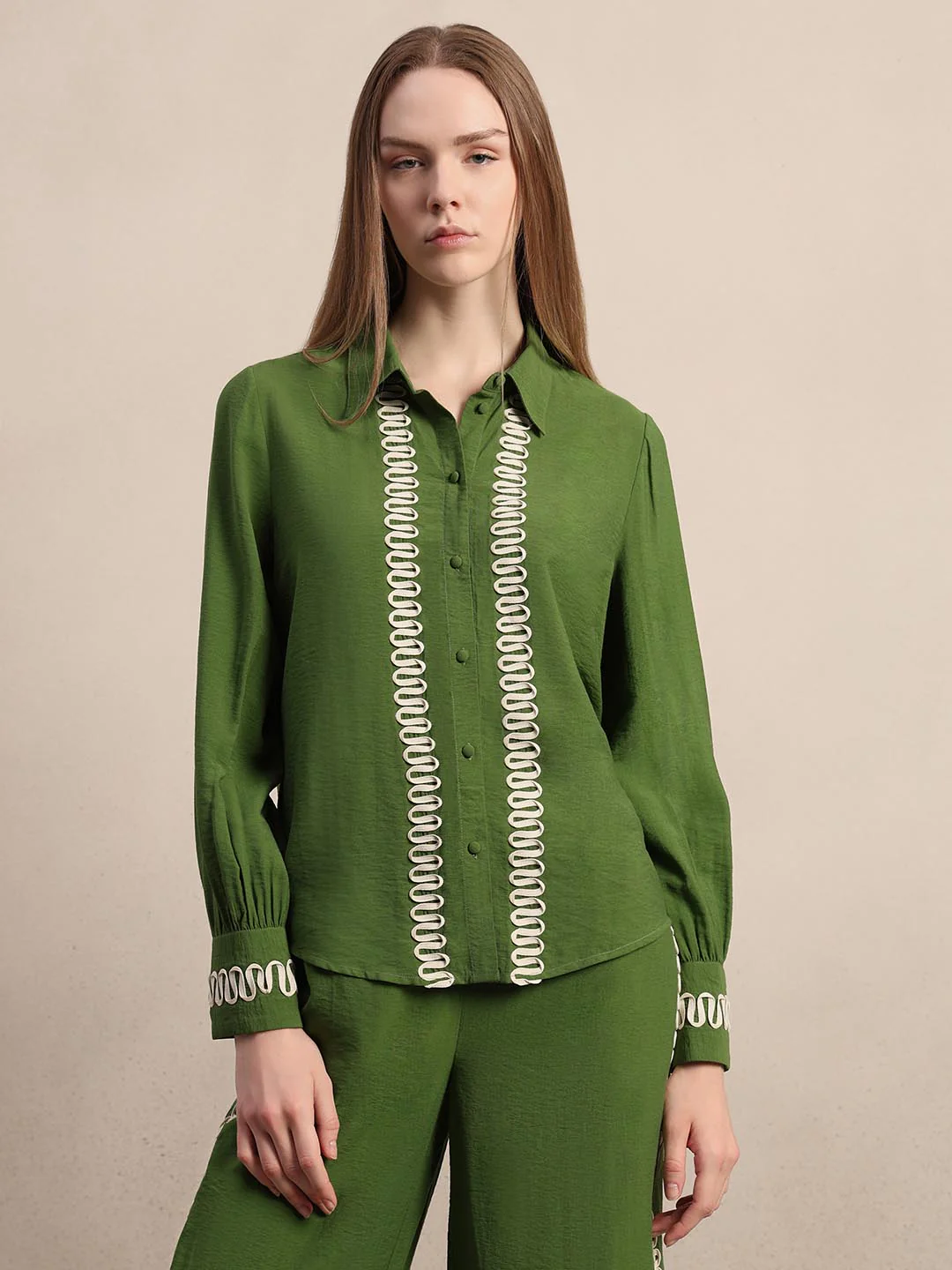 Green Ribbon Detailed Shirt - Image 2