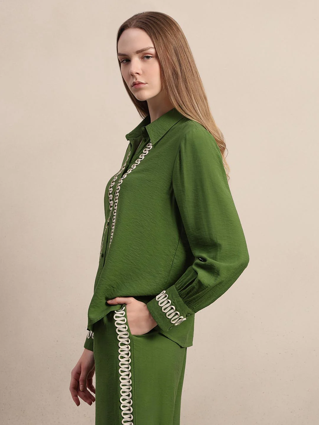Green Ribbon Detailed Shirt - Image 3