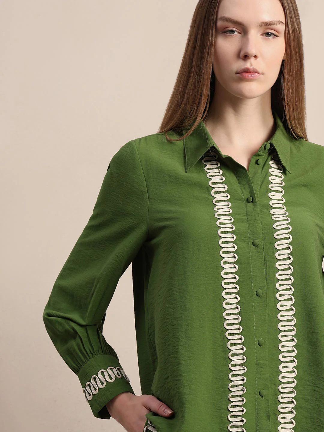 Green Ribbon Detailed Shirt - Image 6