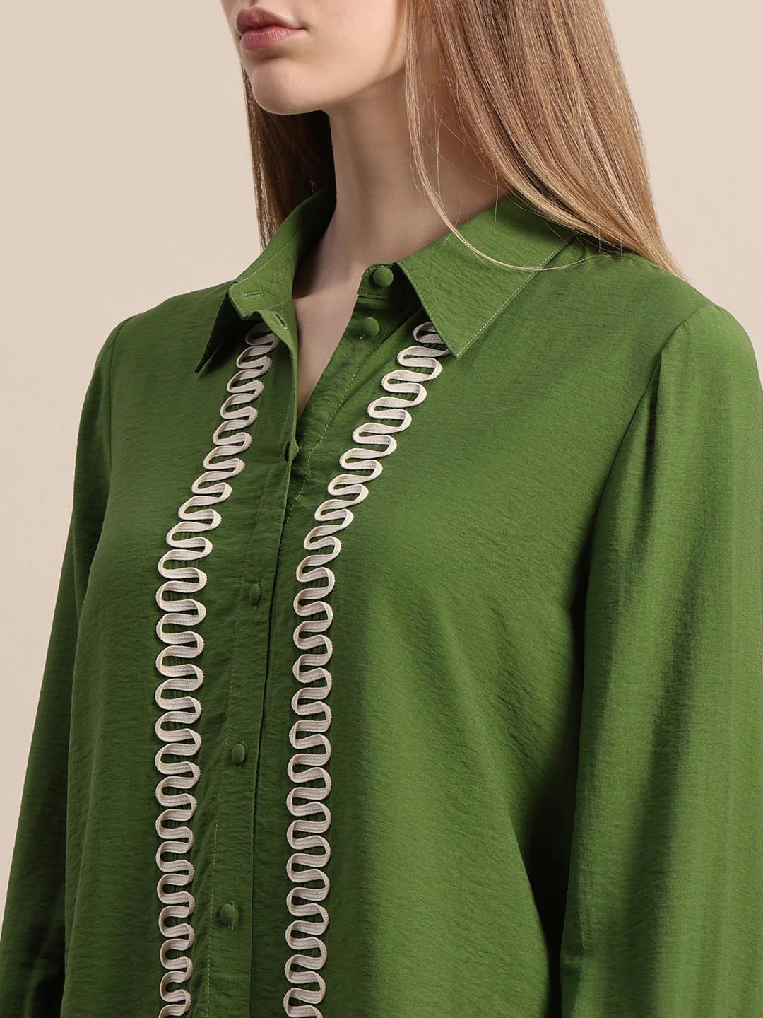 Green Ribbon Detailed Shirt - Image 8