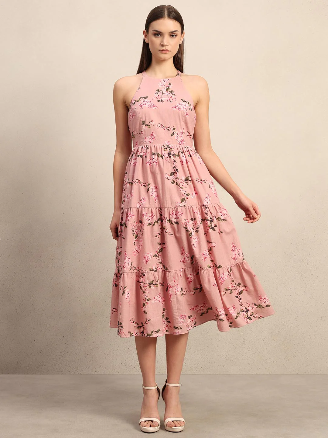 Pink Floral Print Midi Dress - Image 2