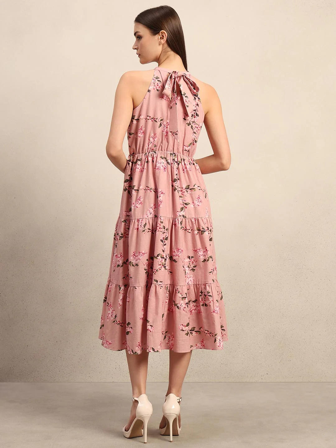 Pink Floral Print Midi Dress - Image 4