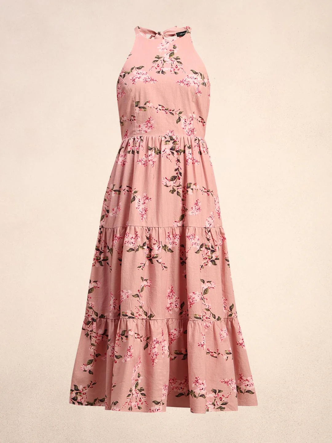 Pink Floral Print Midi Dress - Image 7