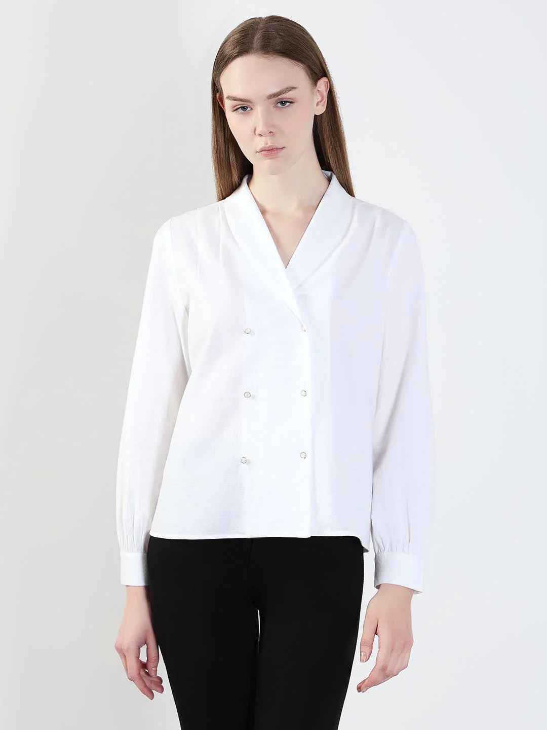 White Shawl Collar Shirt - Image 2