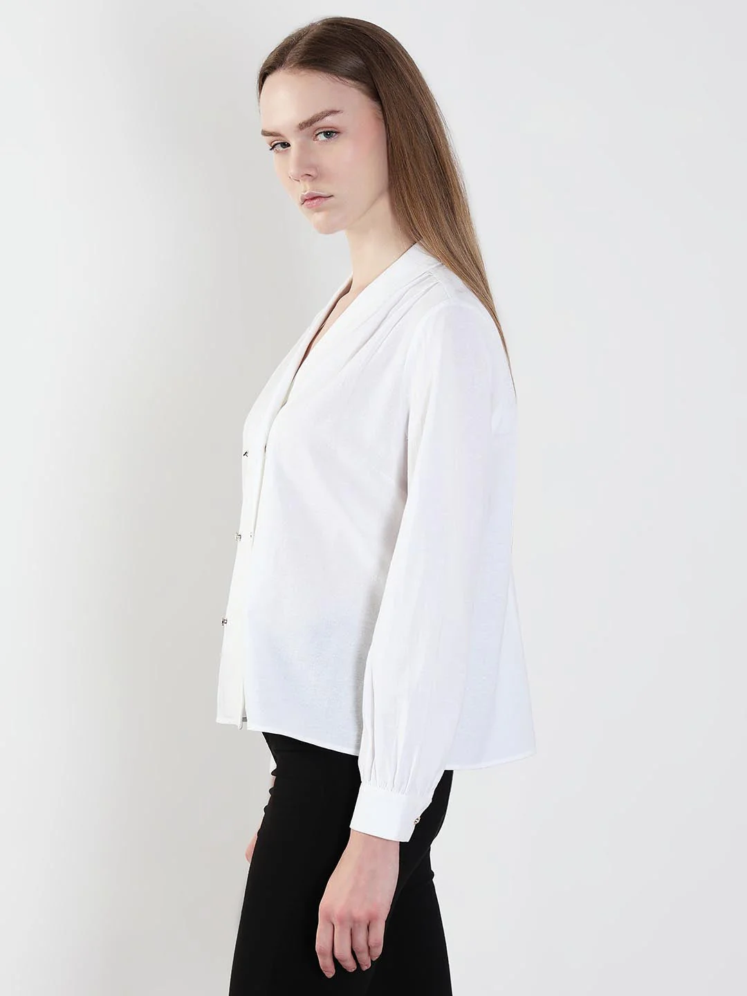 White Shawl Collar Shirt - Image 4