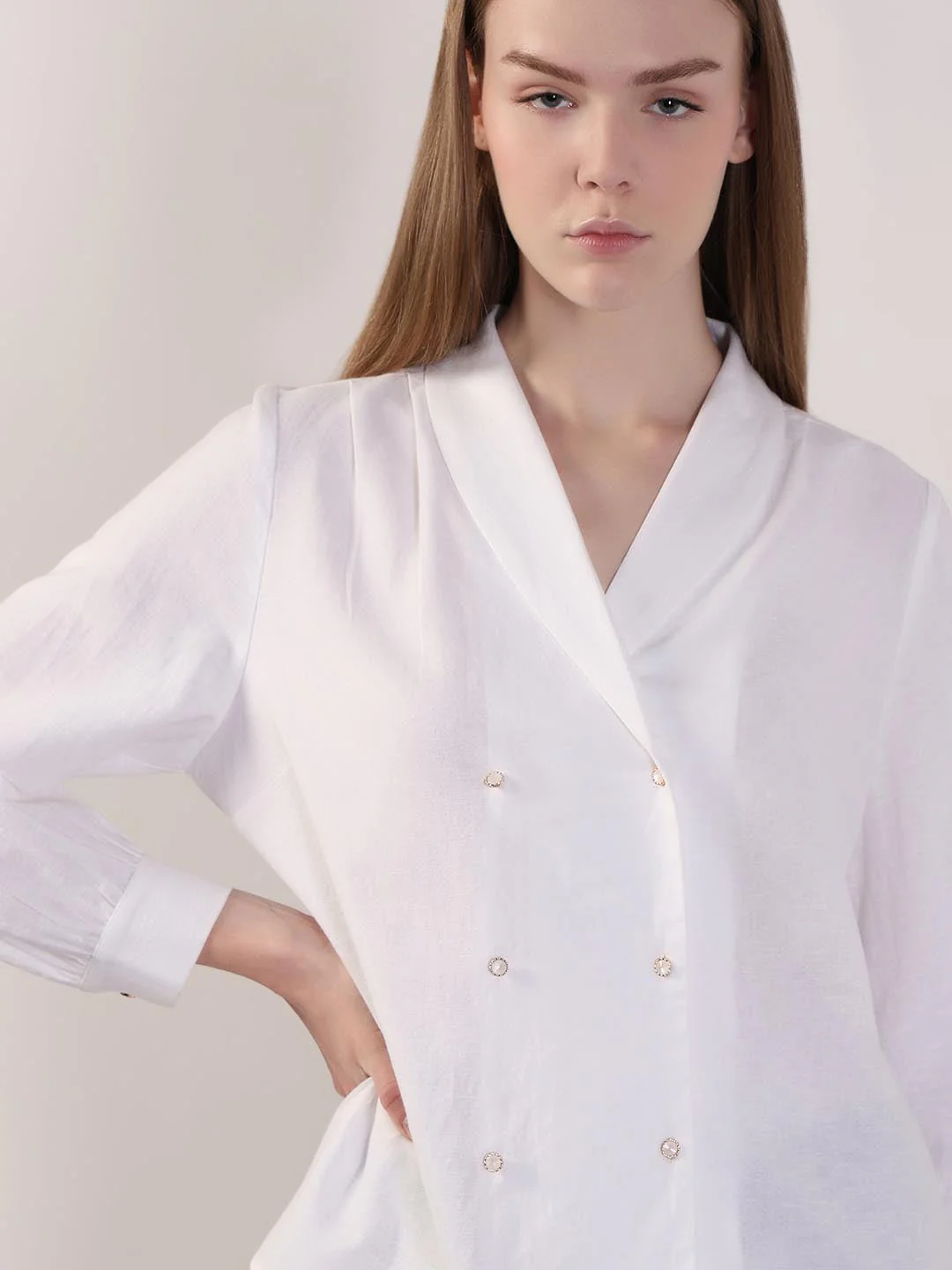 White Shawl Collar Shirt - Image 6