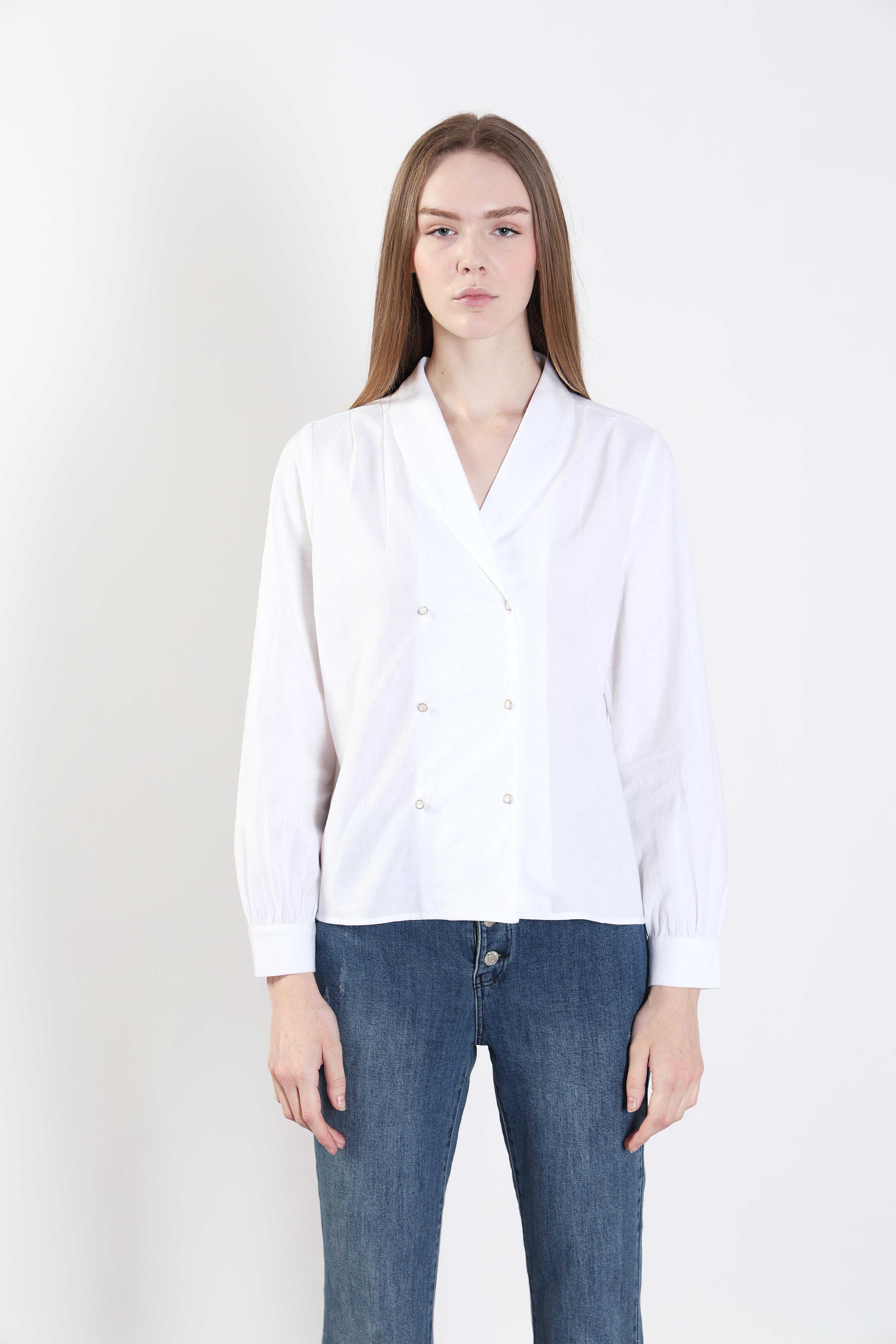 White Shawl Collar Shirt - Image 9