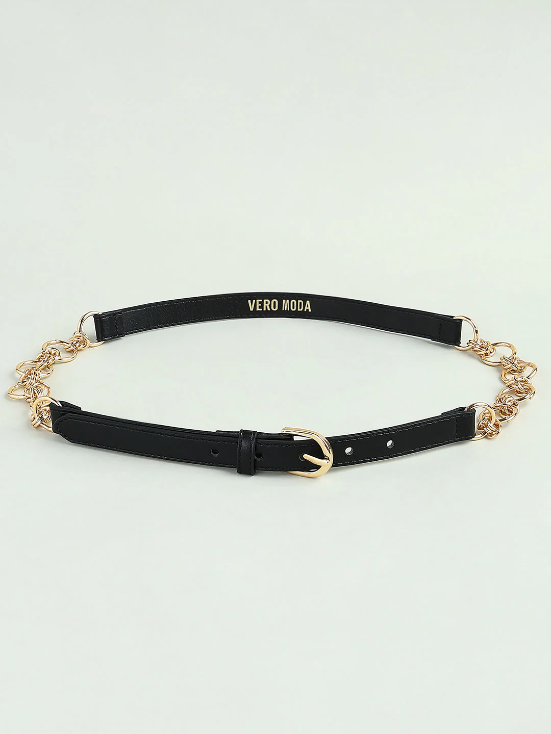 Black Faux Leather Gold Chain Belt - Image 2