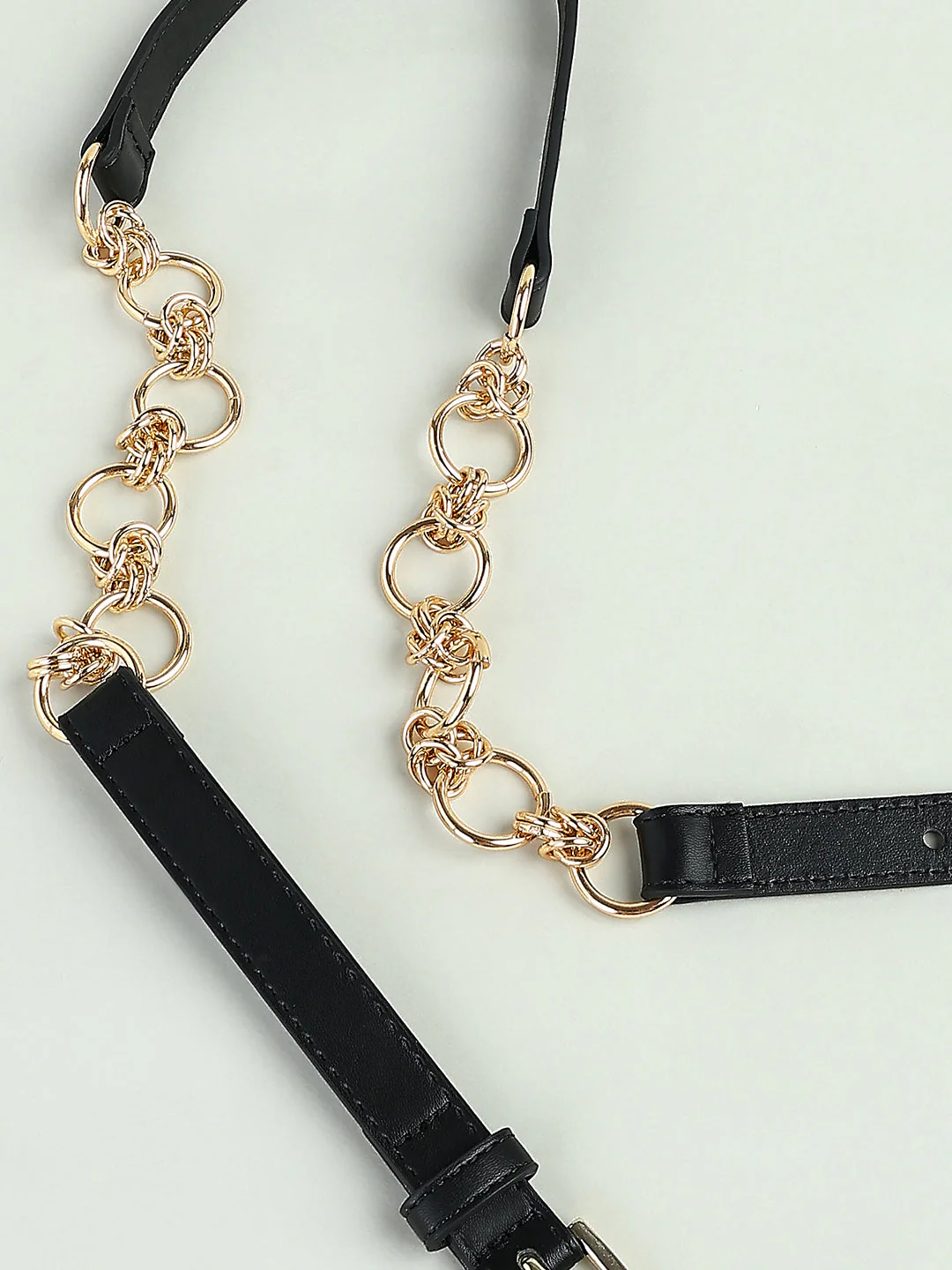 Black Faux Leather Gold Chain Belt - Image 3