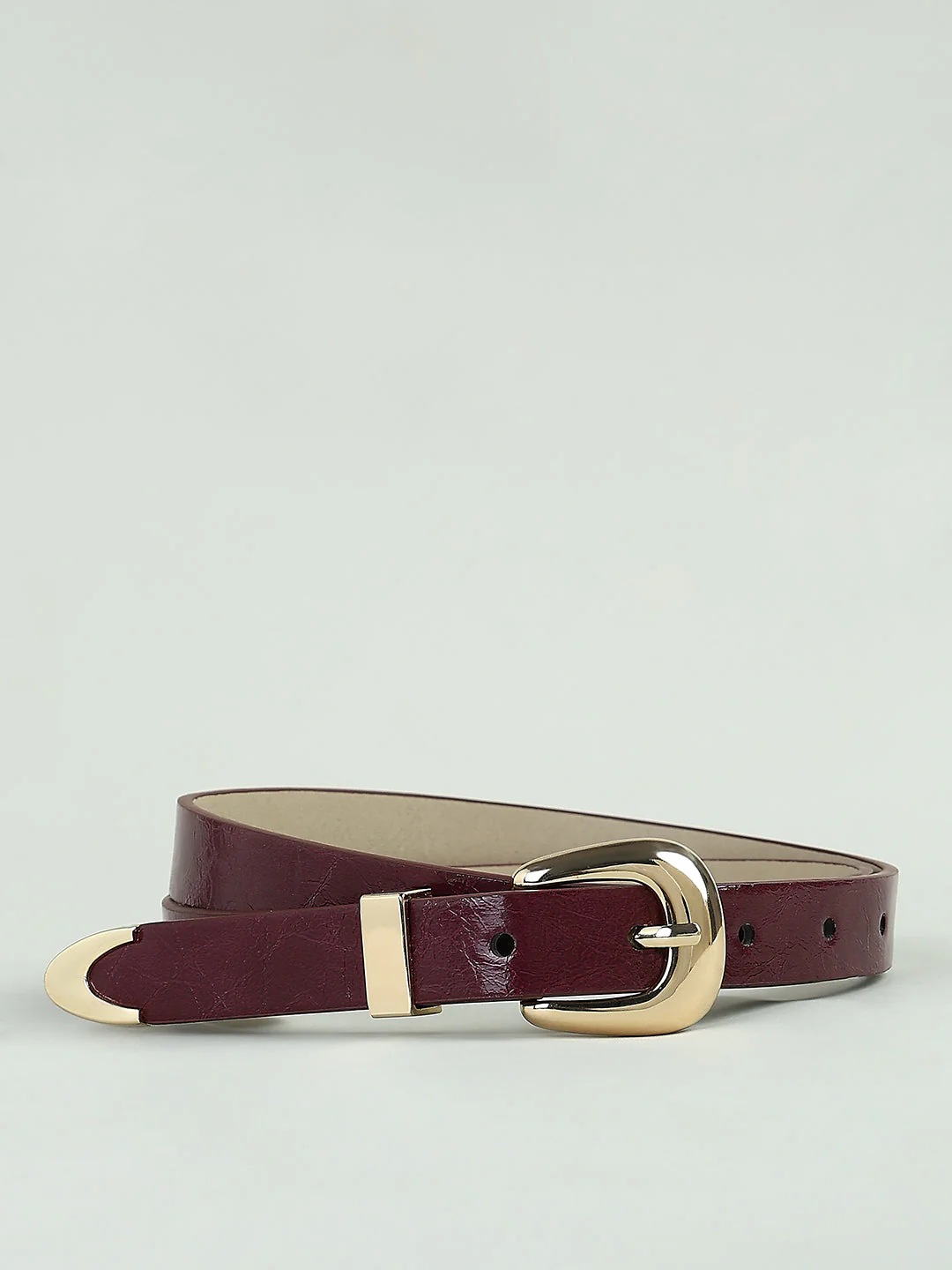 Burgundy Gold Buckle Belt - Image 2