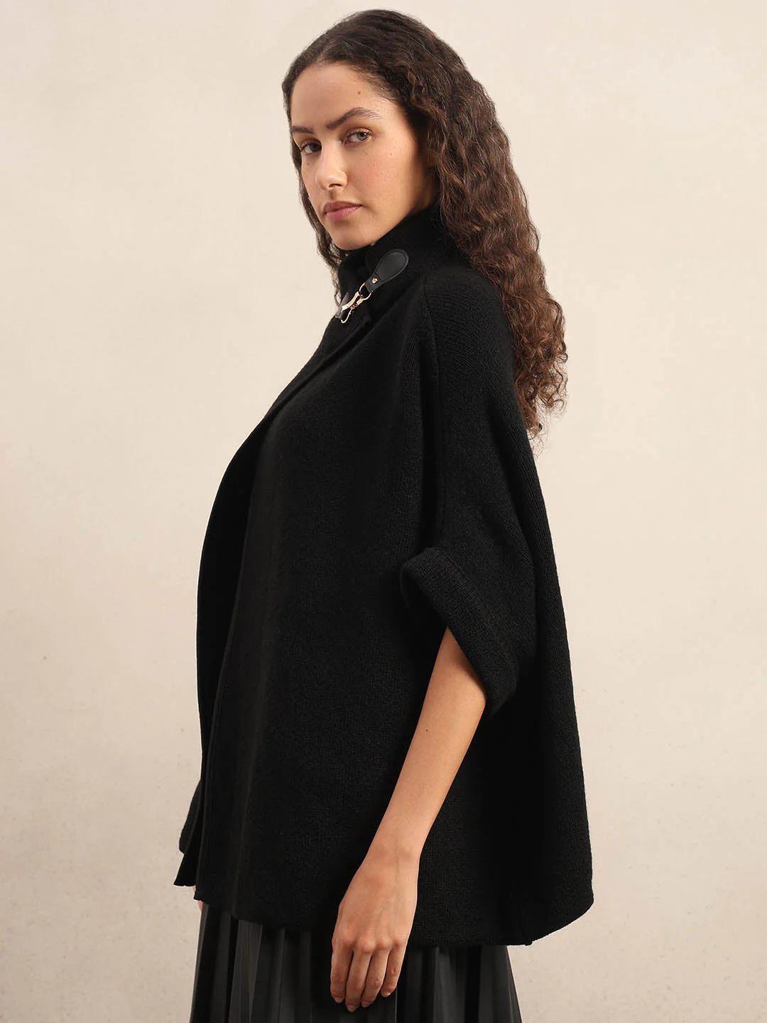Black Knit Poncho - Image 3
