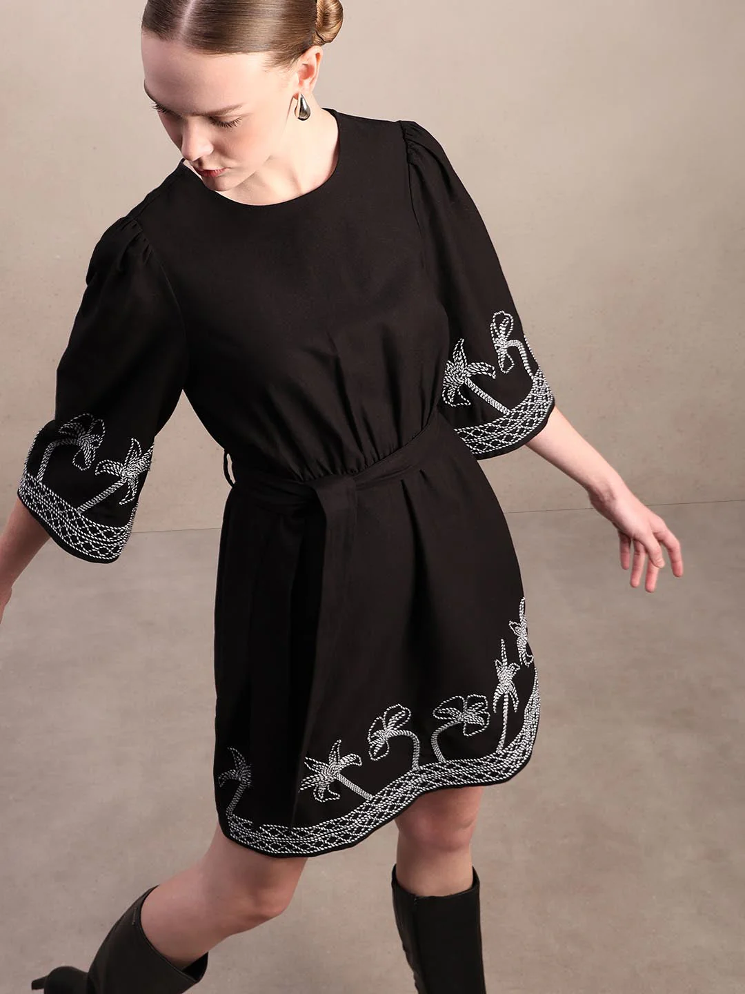 Black Embroidered Cotton Dress