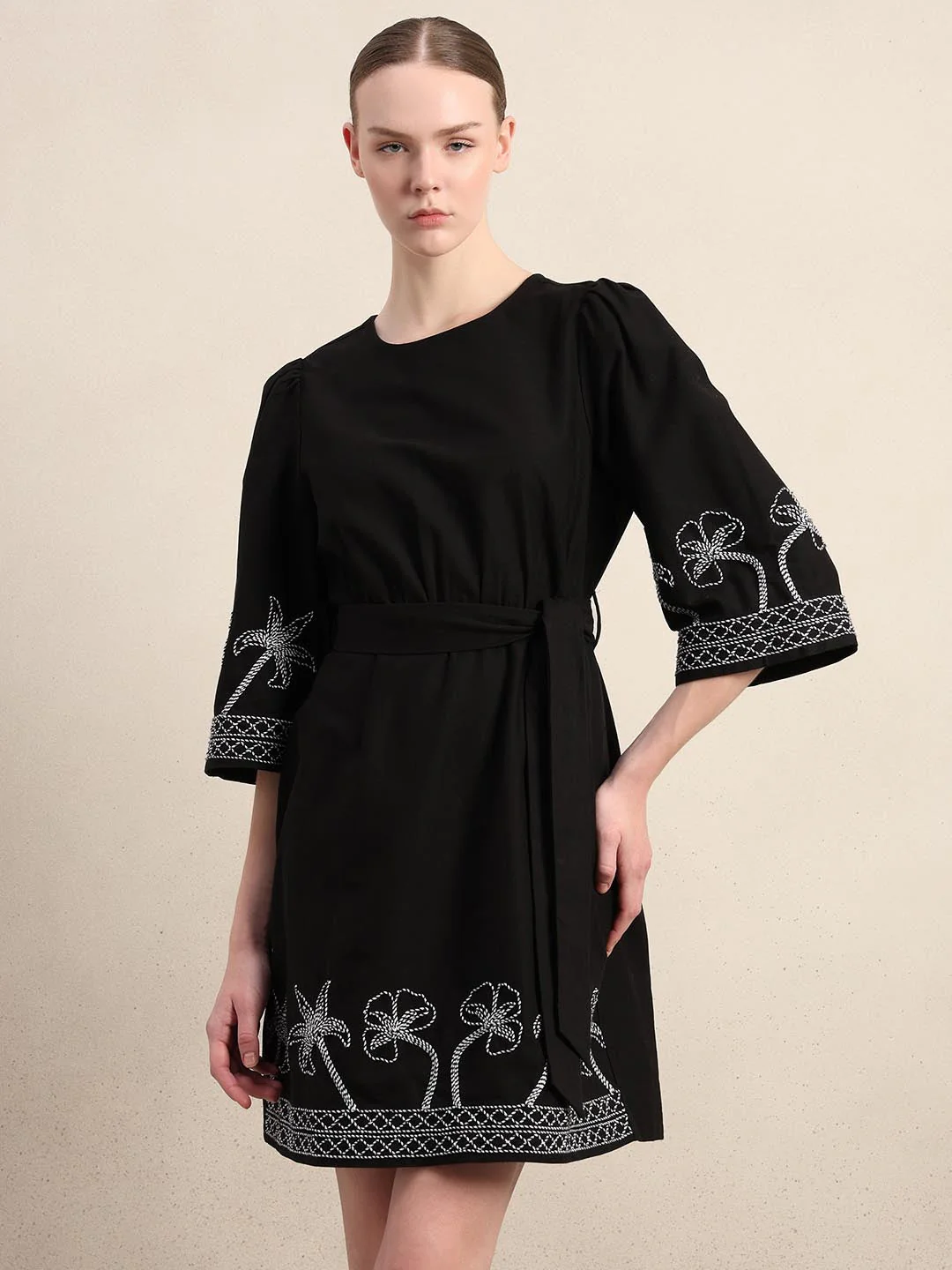 Black Embroidered Cotton Dress - Image 2