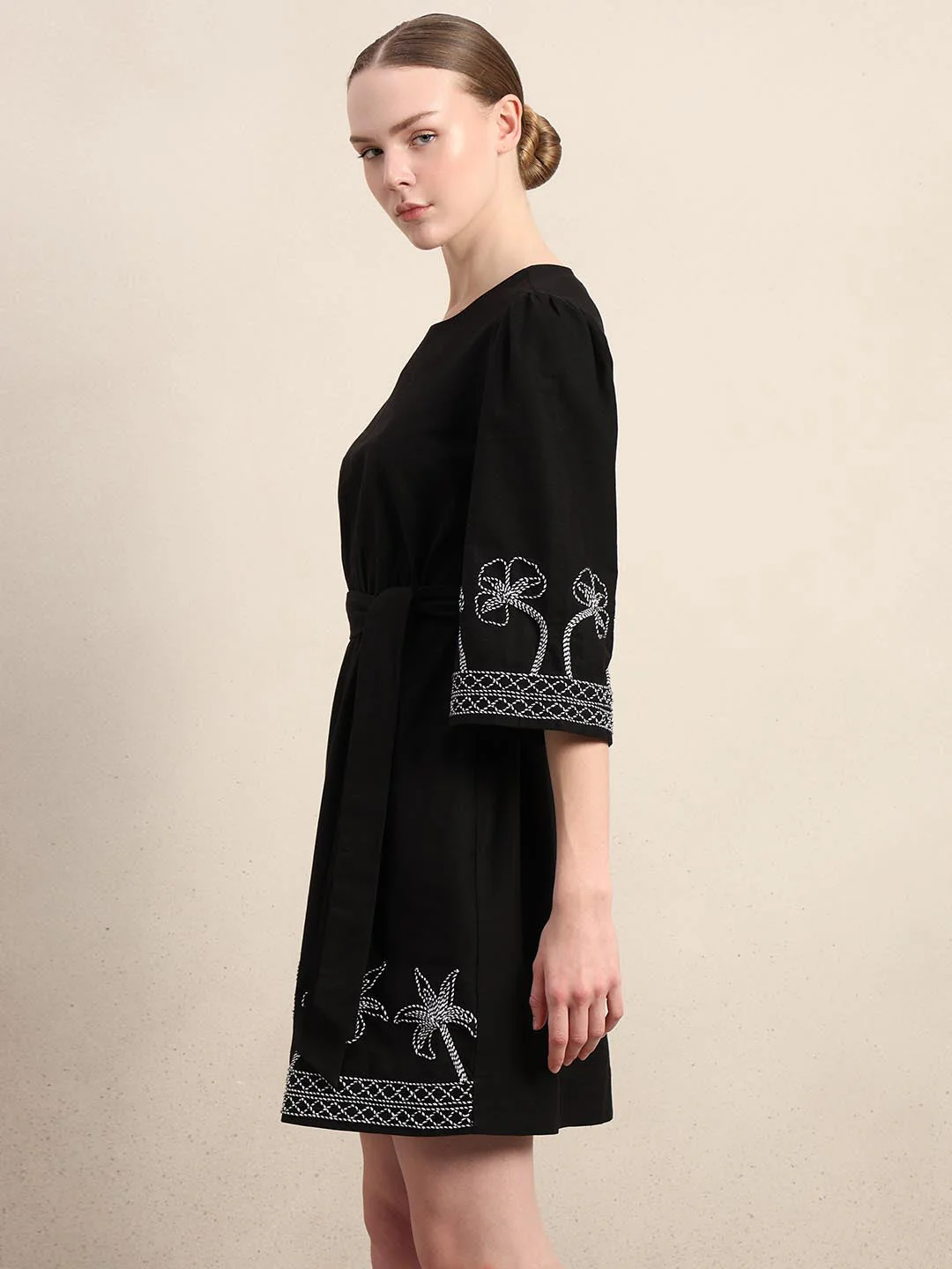 Black Embroidered Cotton Dress - Image 3