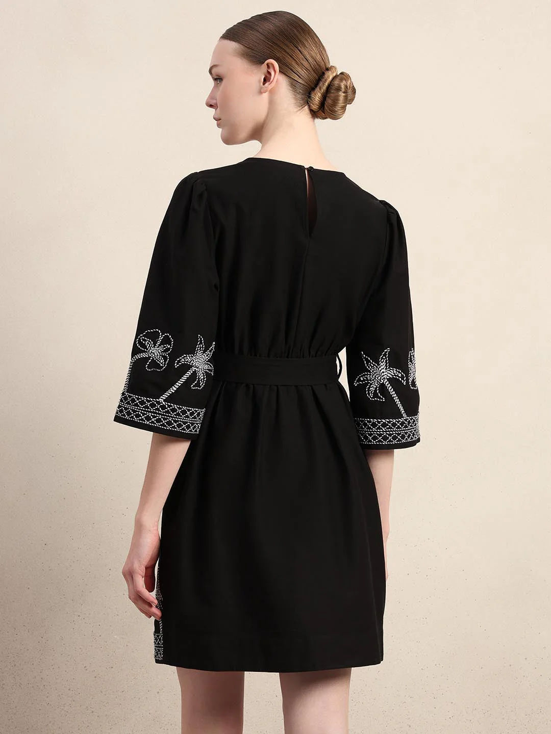 Black Embroidered Cotton Dress - Image 4