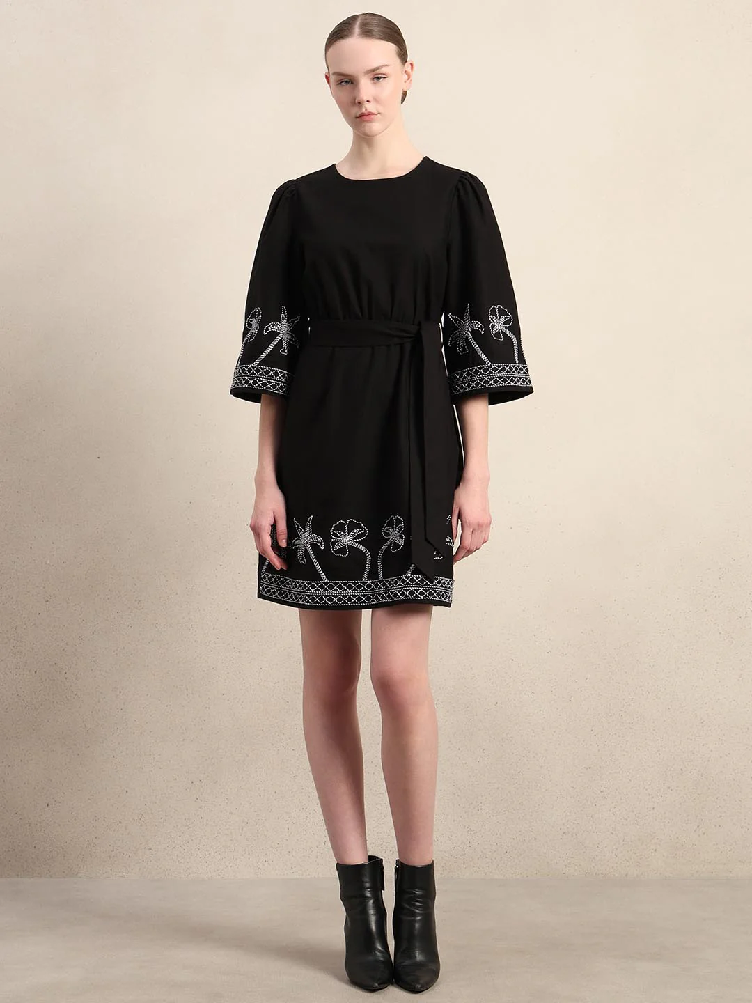 Black Embroidered Cotton Dress - Image 5