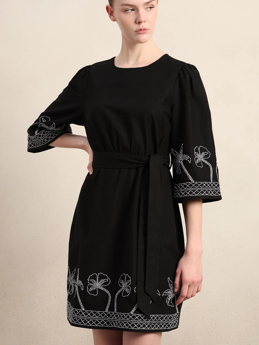 Black Embroidered Cotton Dress - Image 6