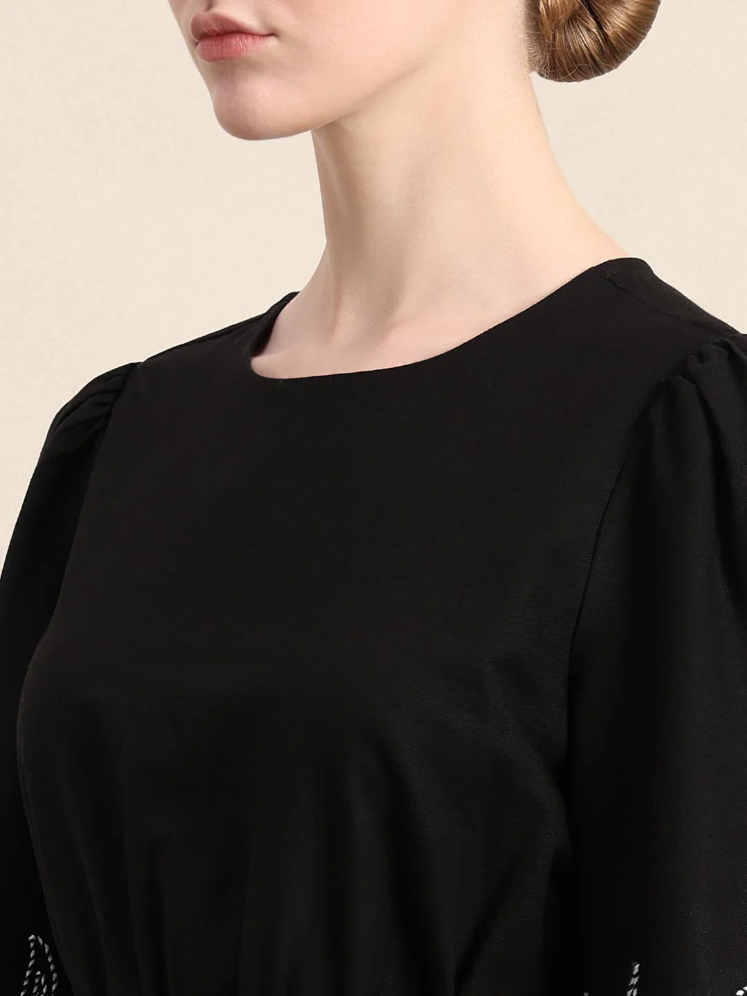 Black Embroidered Cotton Dress - Image 8