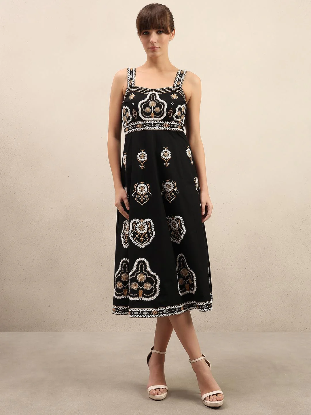 Black Embroidered Cotton Dress - Image 2