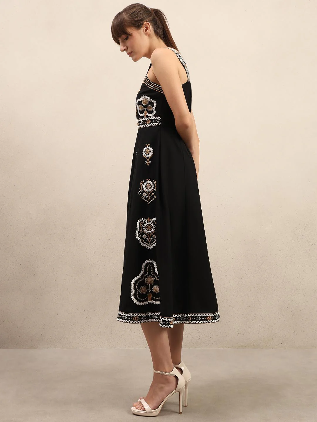 Black Embroidered Cotton Dress - Image 3
