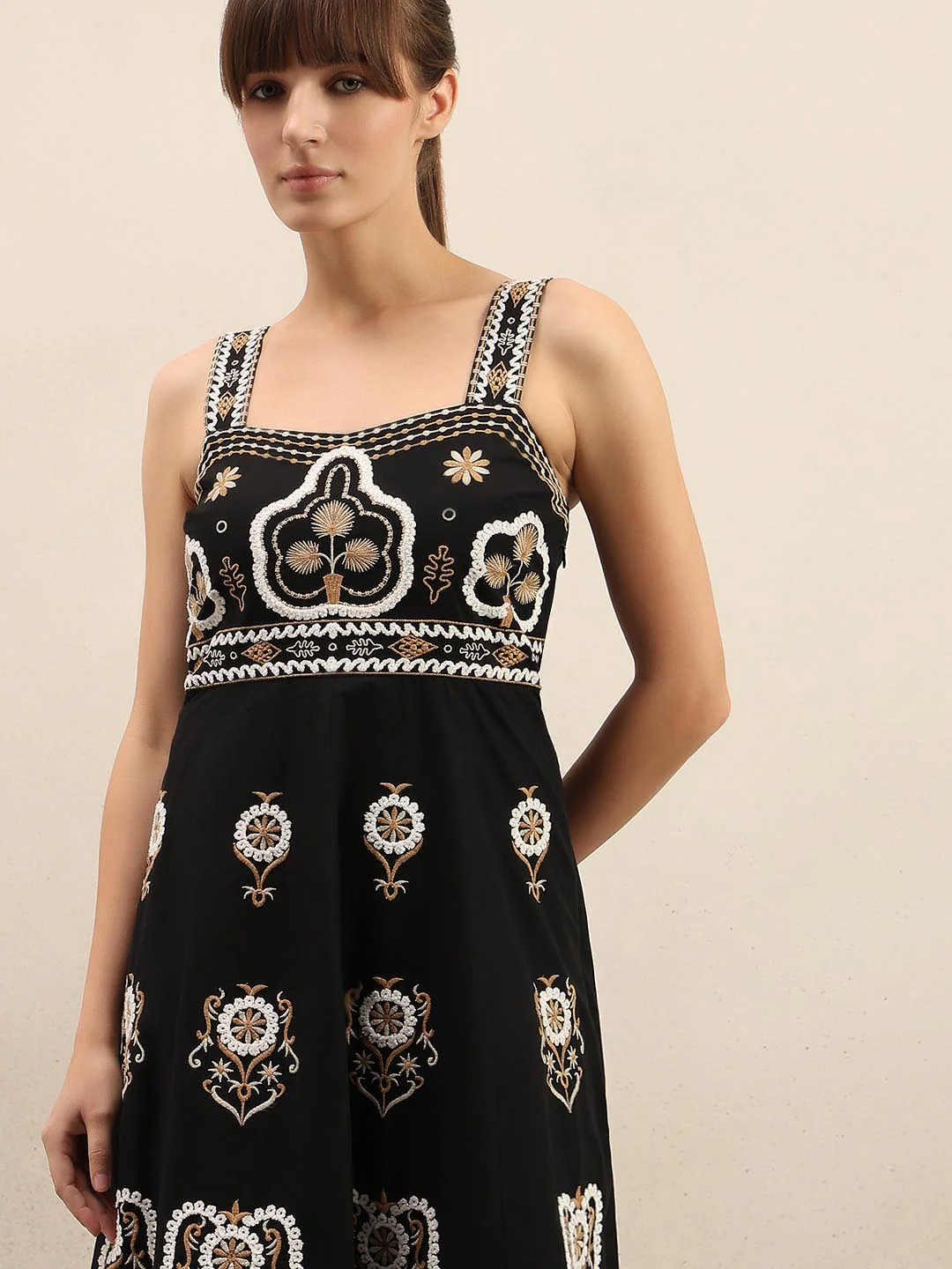 Black Embroidered Cotton Dress - Image 5