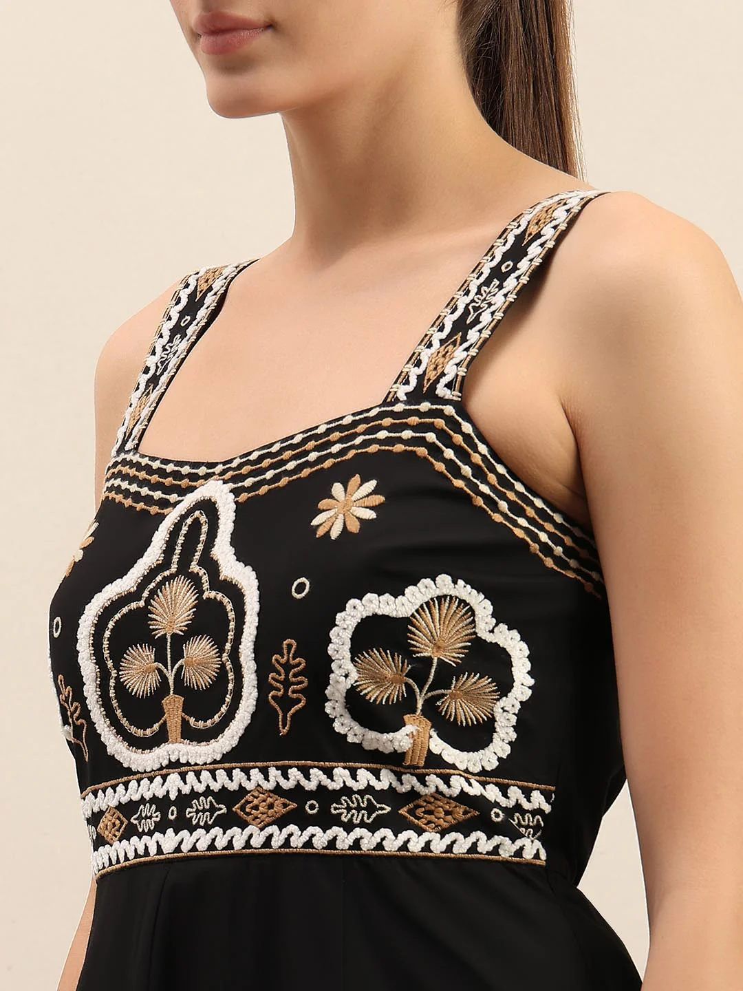 Black Embroidered Cotton Dress - Image 6