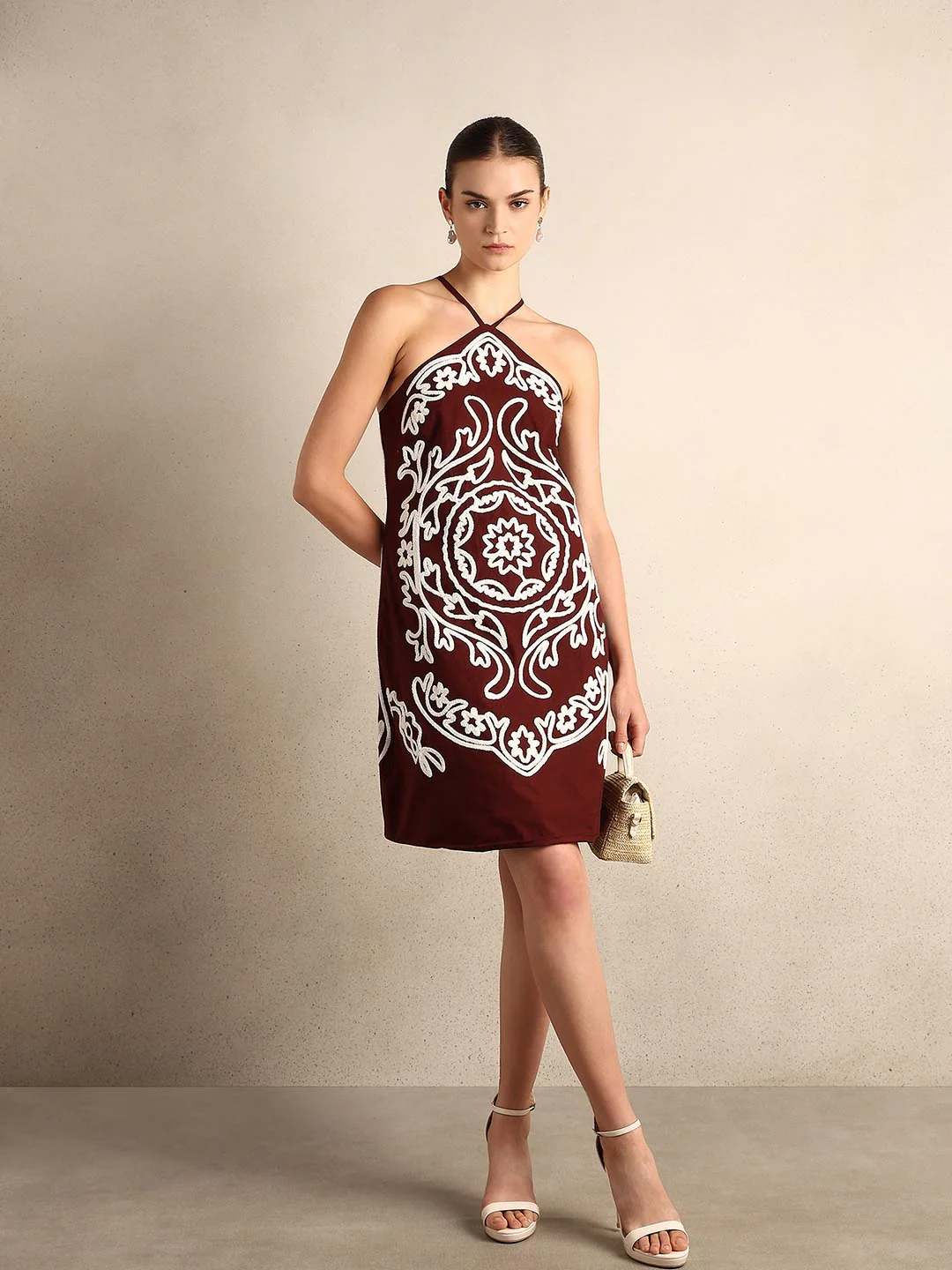 Chocolate Brown Cotton Mini Dress