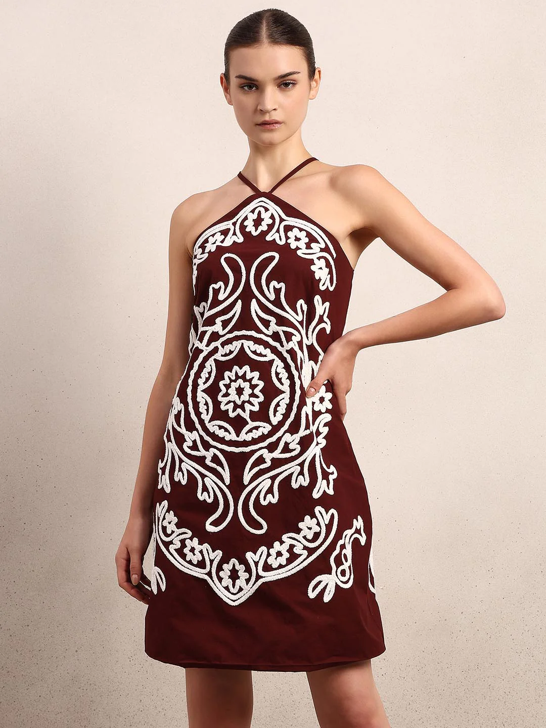 Chocolate Brown Cotton Mini Dress - Image 2