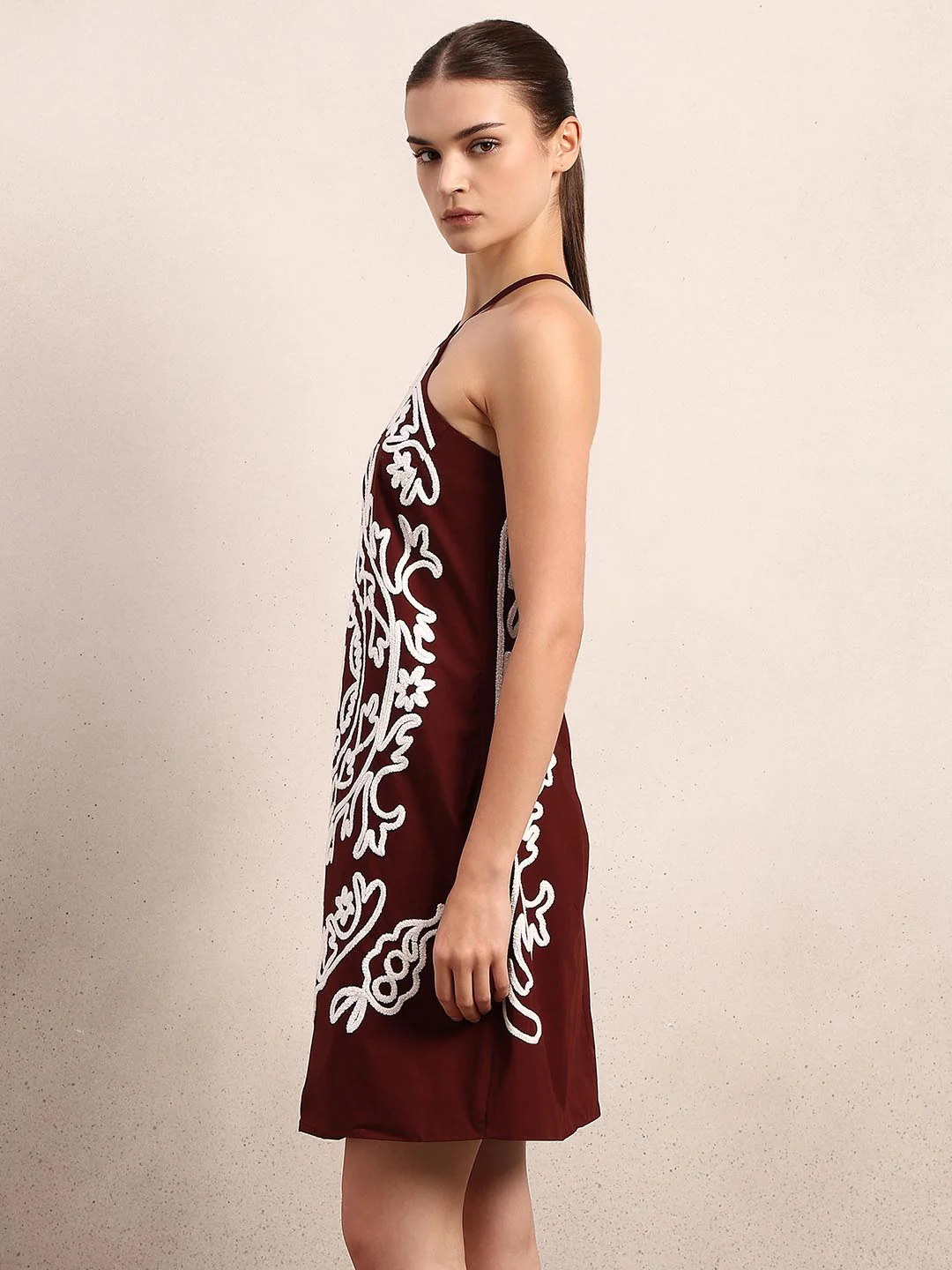 Chocolate Brown Cotton Mini Dress - Image 3