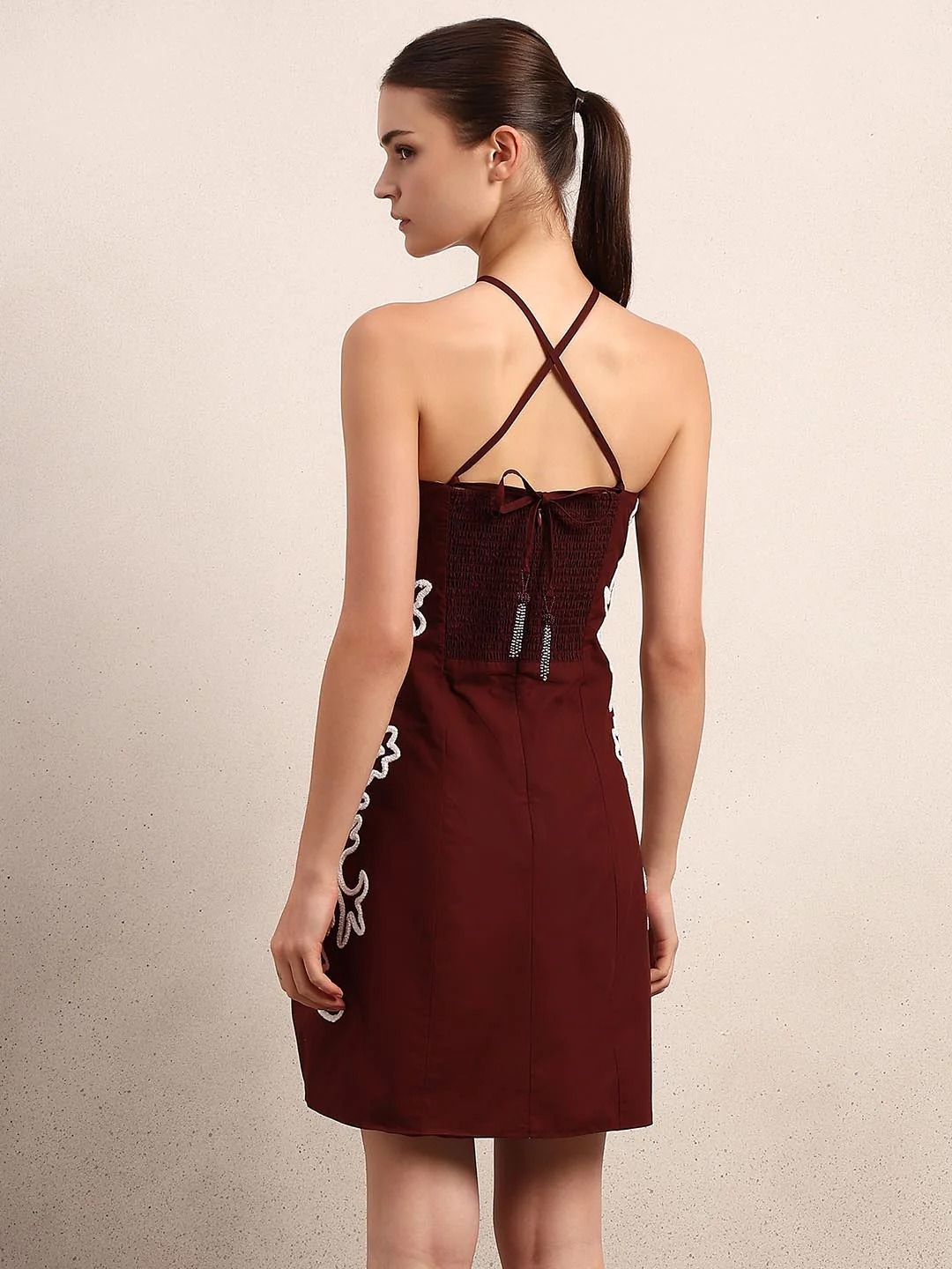 Chocolate Brown Cotton Mini Dress - Image 4