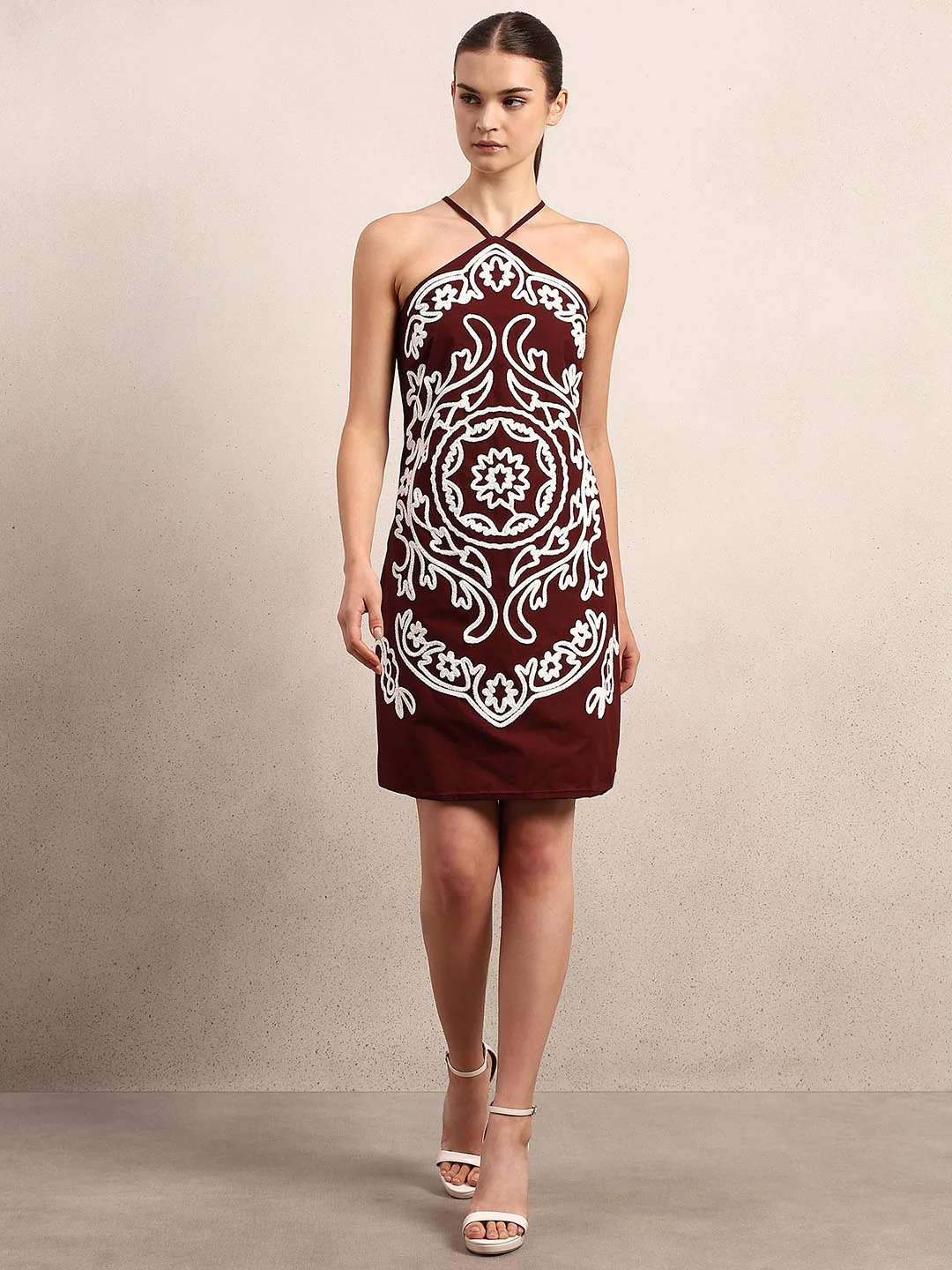 Chocolate Brown Cotton Mini Dress - Image 5