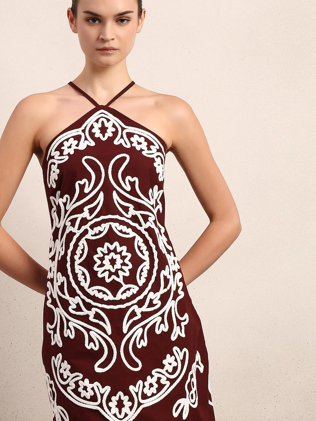 Chocolate Brown Cotton Mini Dress - Image 6