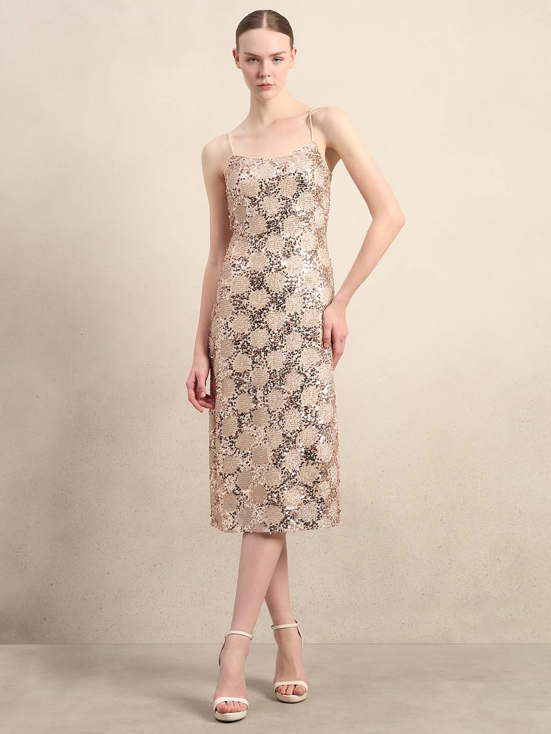 Golden Sequin Embellished Bodycon Dress - Image 2