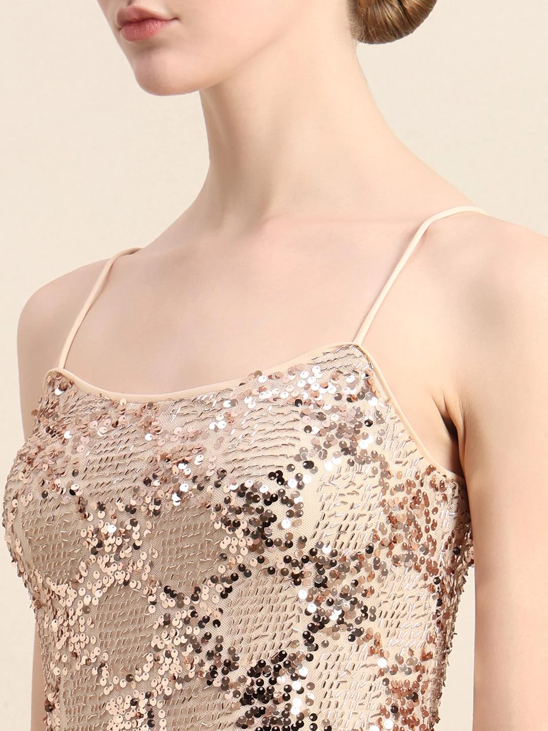 Golden Sequin Embellished Bodycon Dress - Image 6