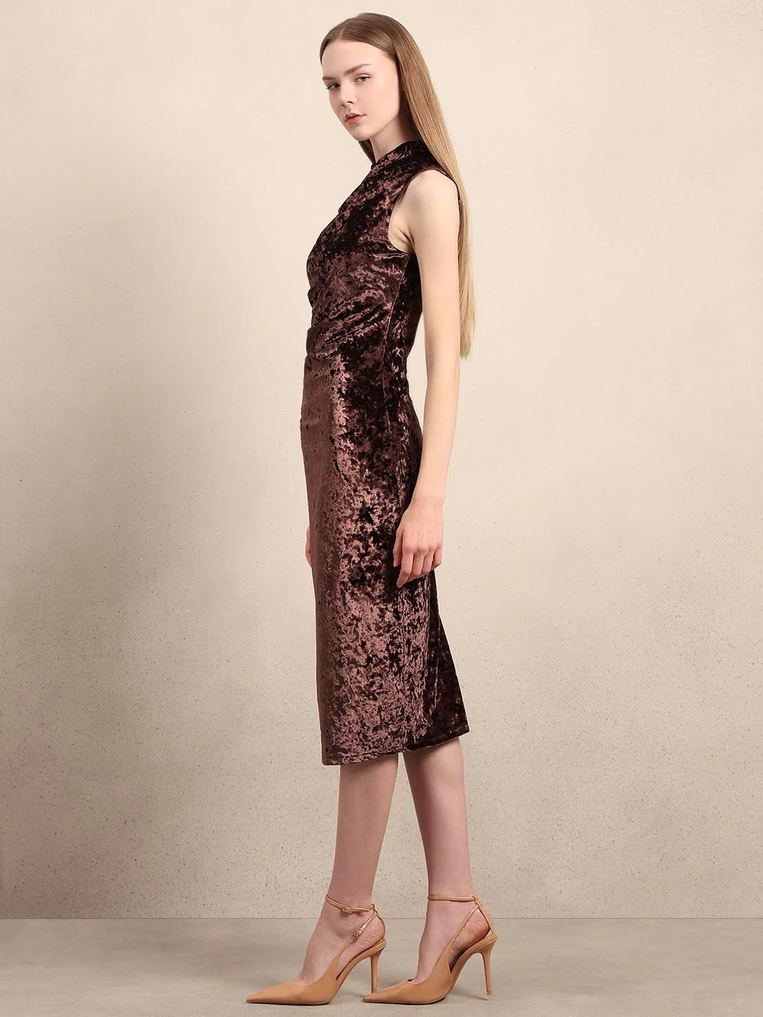 Brown Bodycon Midaxi Dress - Image 3
