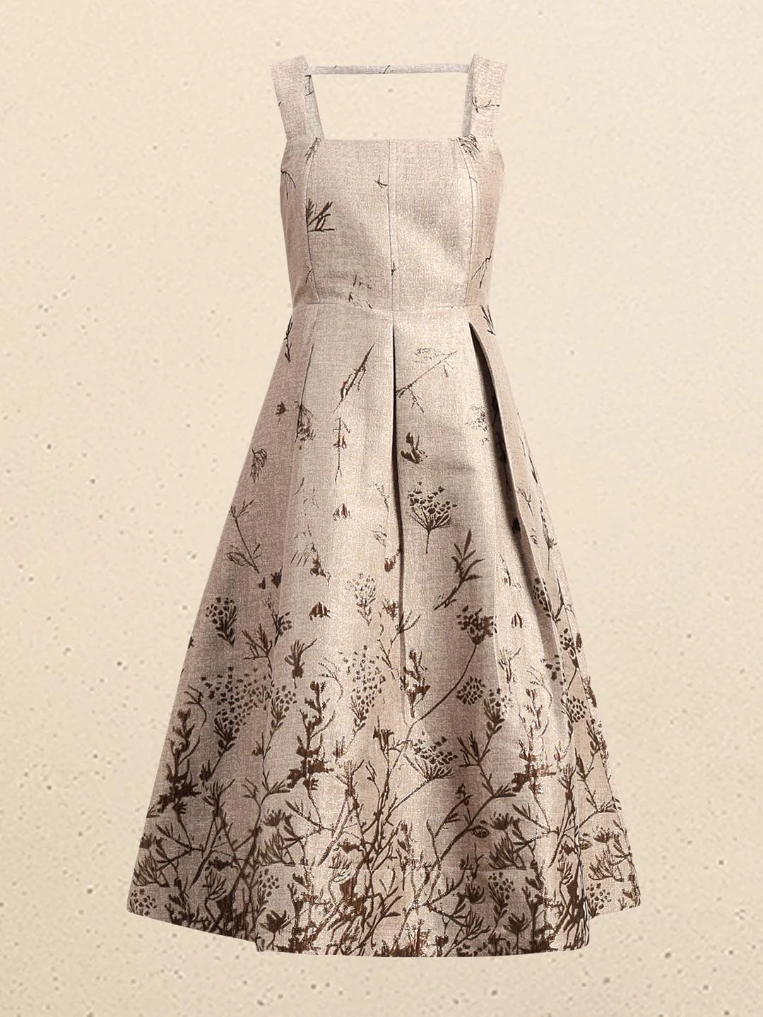 Beige Printed Smocked Midi Dress - Image 7