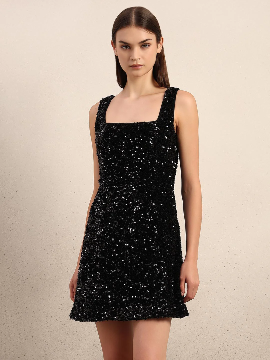 Black Sequined Embellished Mini Dress - Image 2