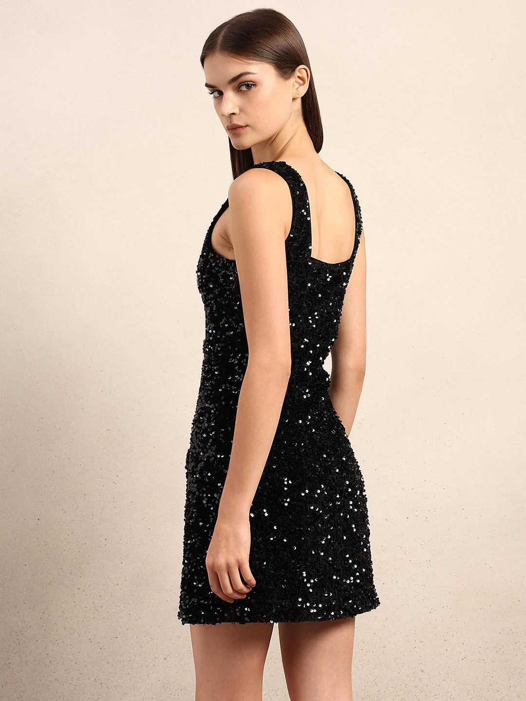 Black Sequined Embellished Mini Dress - Image 4