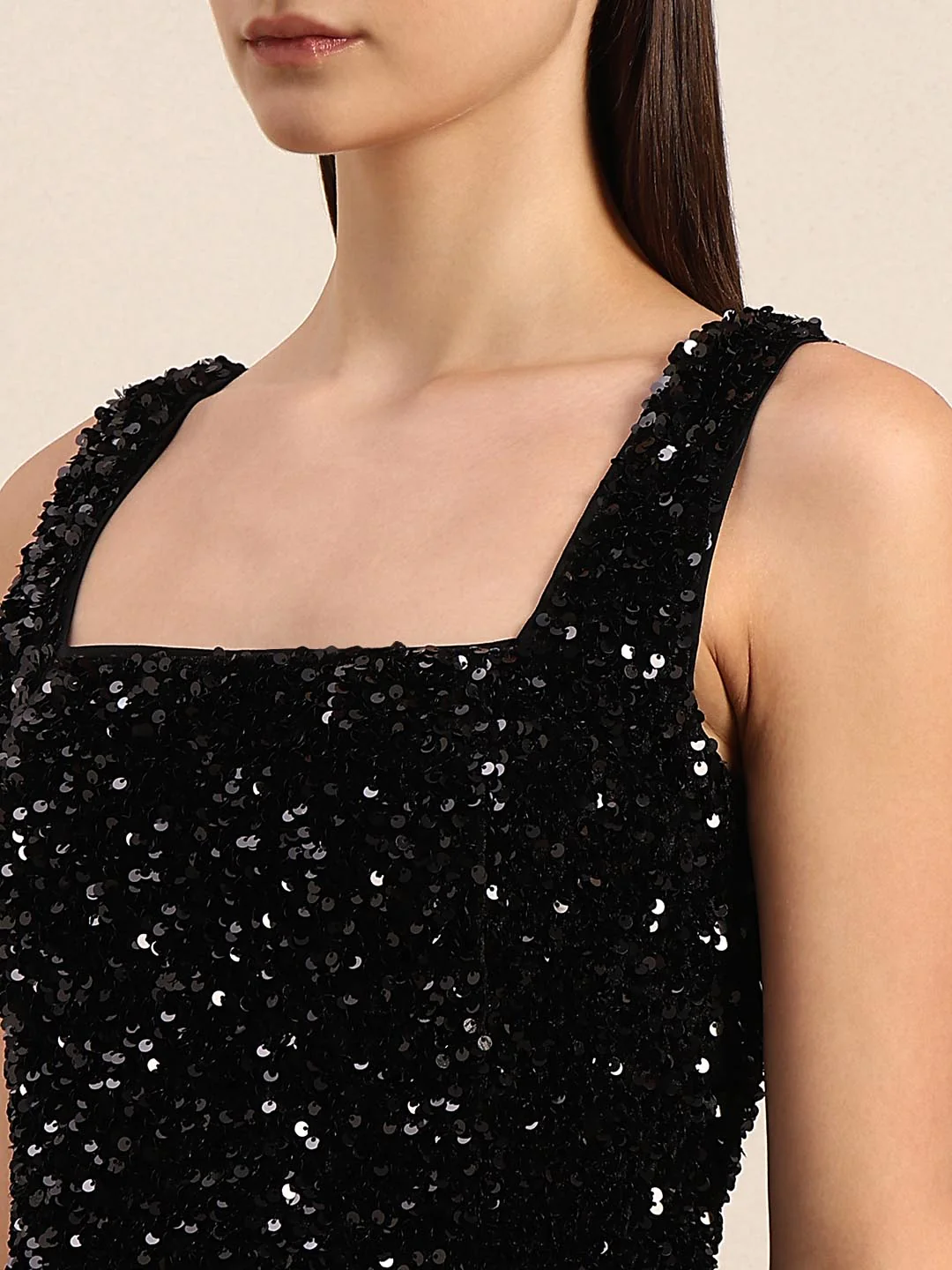 Black Sequined Embellished Mini Dress - Image 8