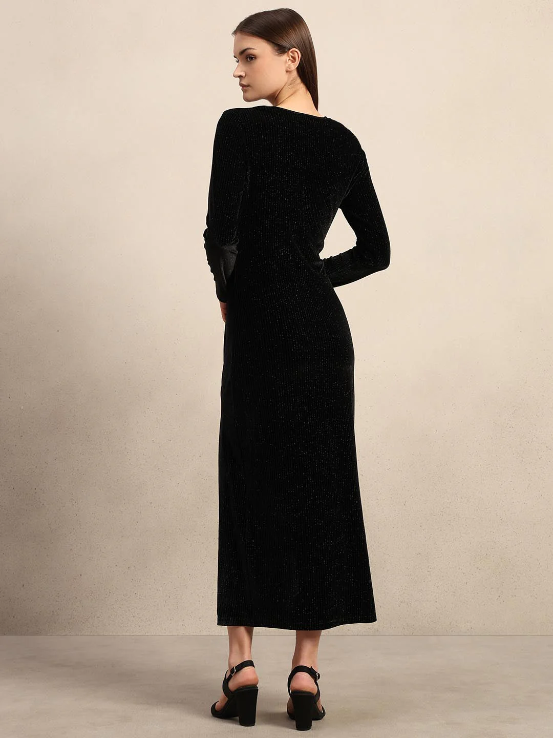 Black Shimmer V-Neck Dress - Image 4