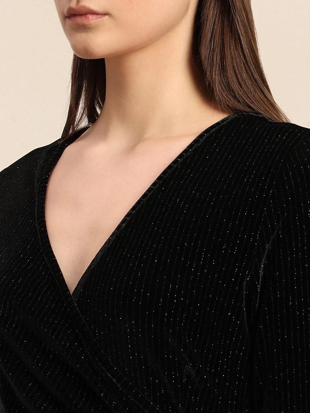 Black Shimmer V-Neck Dress - Image 6