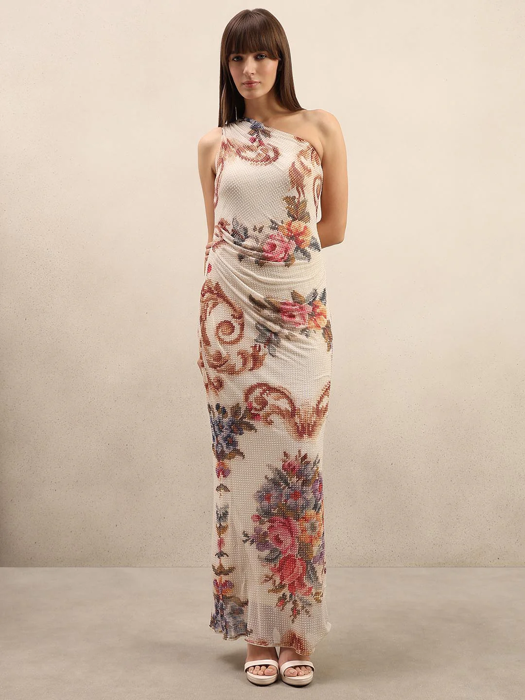 Ecru Printed Sleeveless Maxi Dress - Image 2