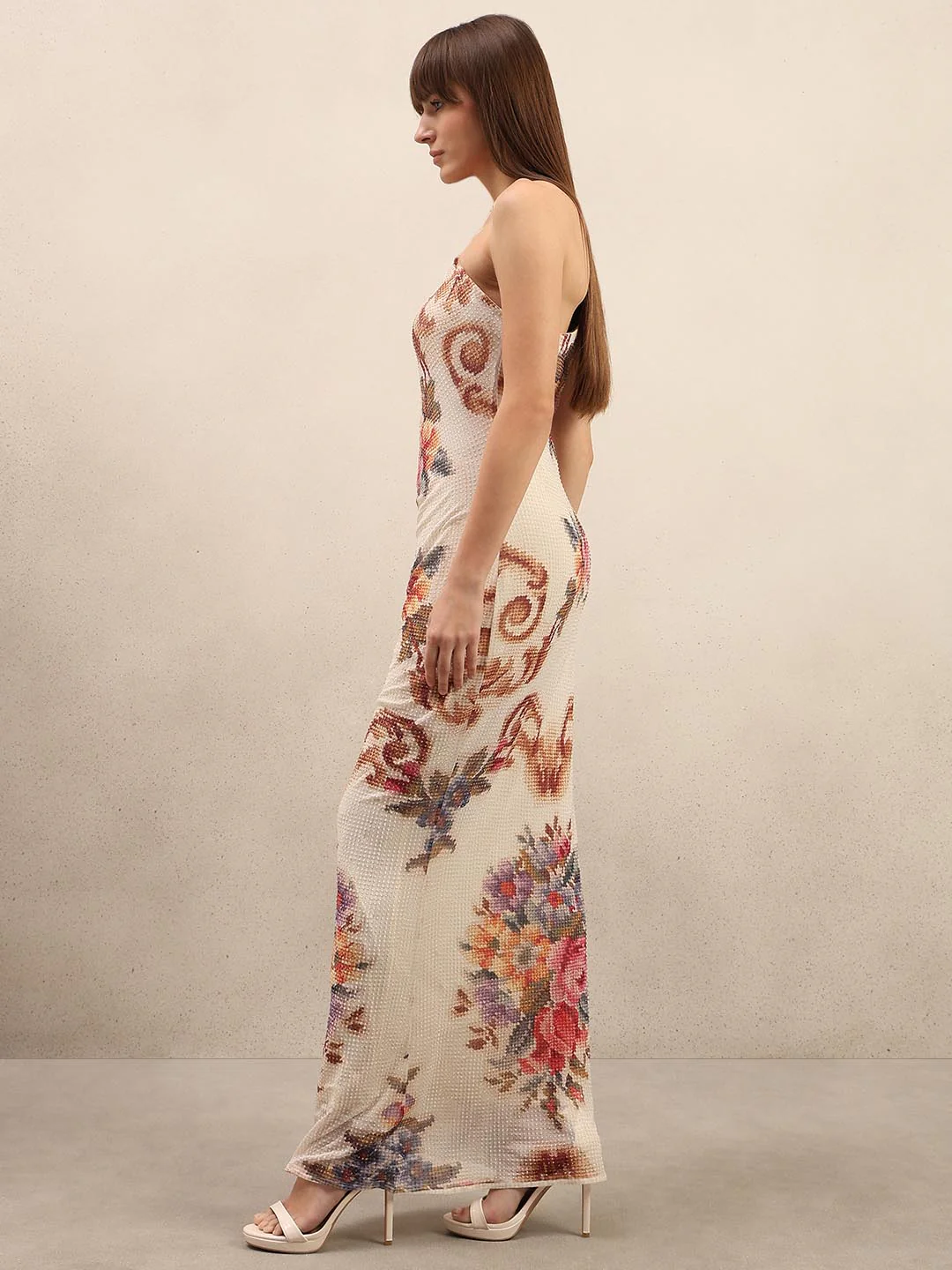 Ecru Printed Sleeveless Maxi Dress - Image 3