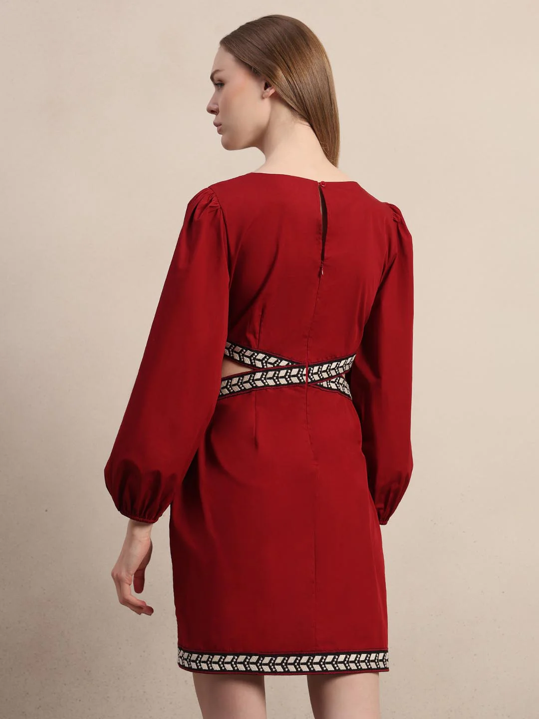 Red Puff Sleeves Mini Dress - Image 4