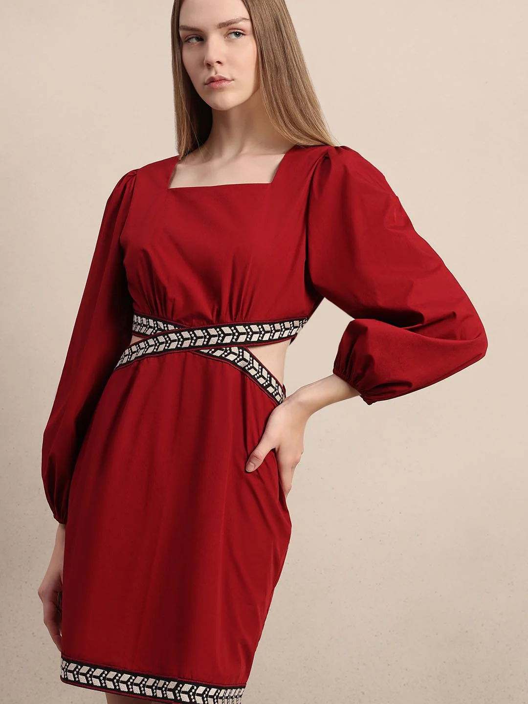 Red Puff Sleeves Mini Dress - Image 6