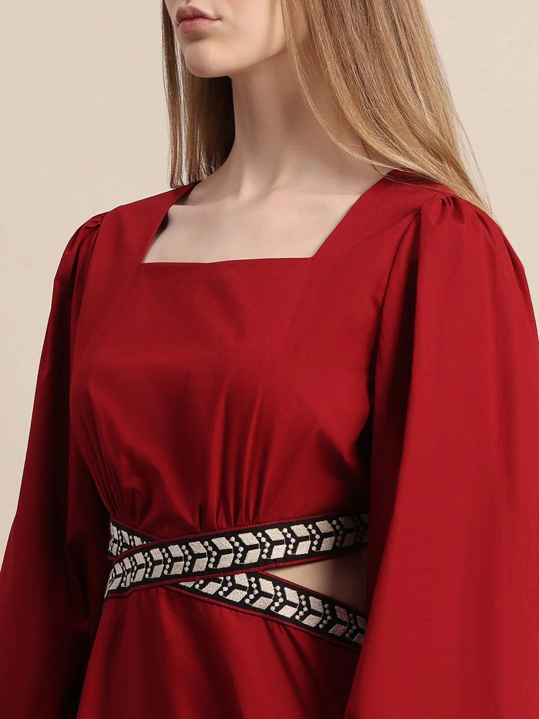Red Puff Sleeves Mini Dress - Image 8