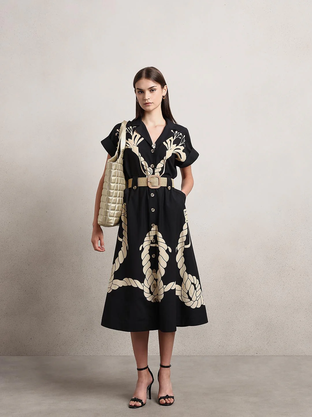 Black Printed Shirt Dress