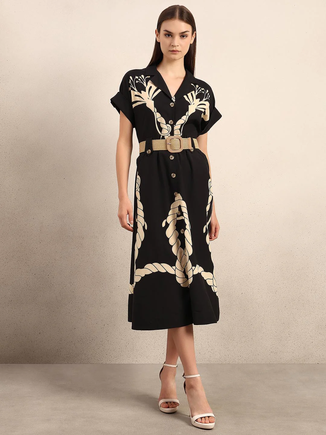 Black Printed Shirt Dress - Image 2