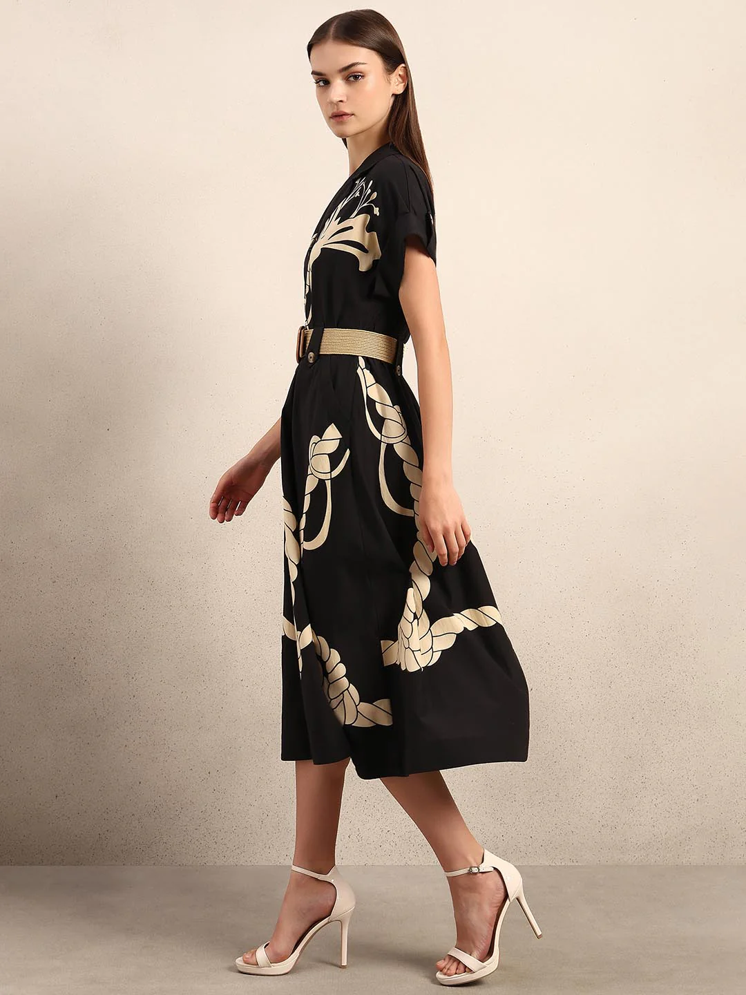 Black Printed Shirt Dress - Image 3