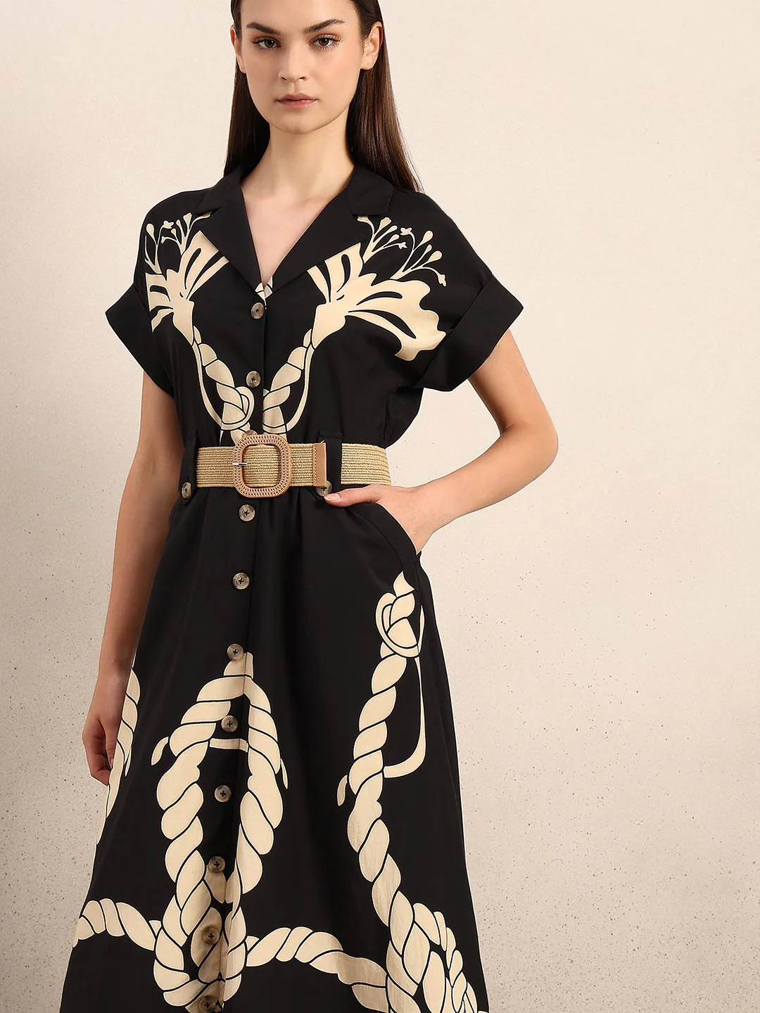 Black Printed Shirt Dress - Image 5